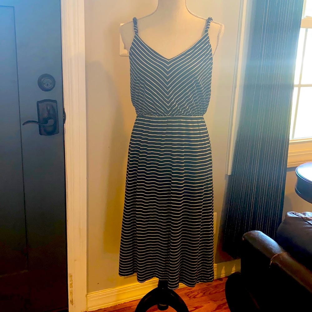 Black and white striped Loft dress M